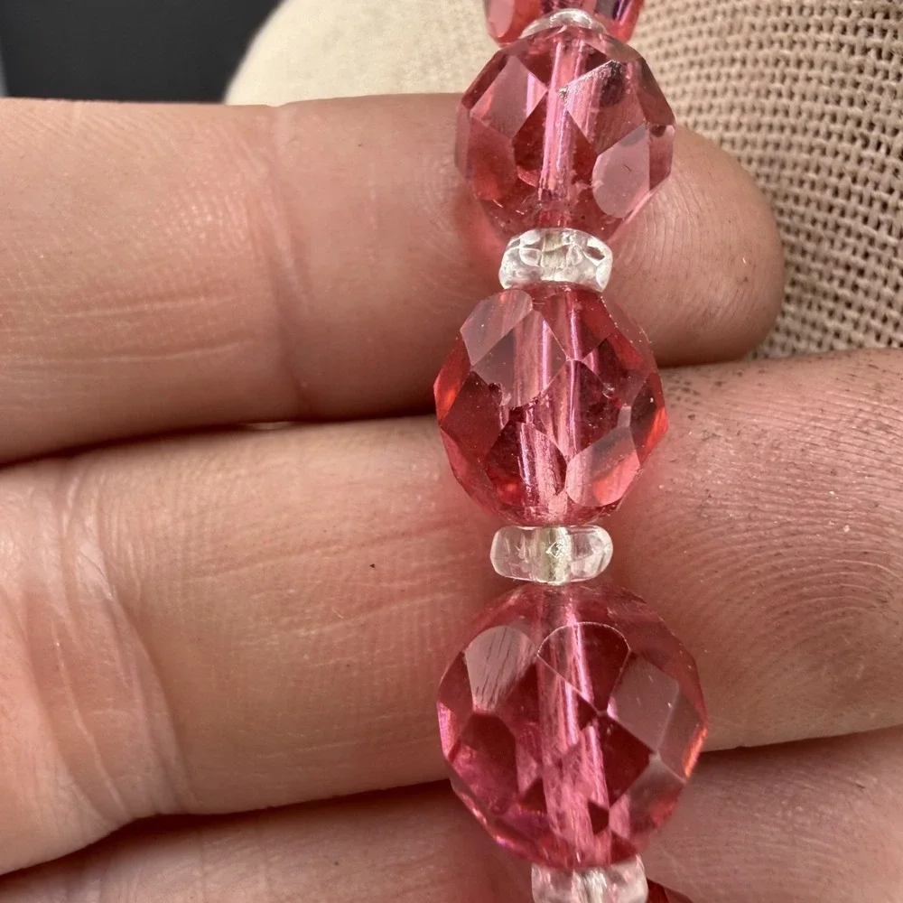 Vintage Glass Beaded Necklace Pink Faceted‎  16